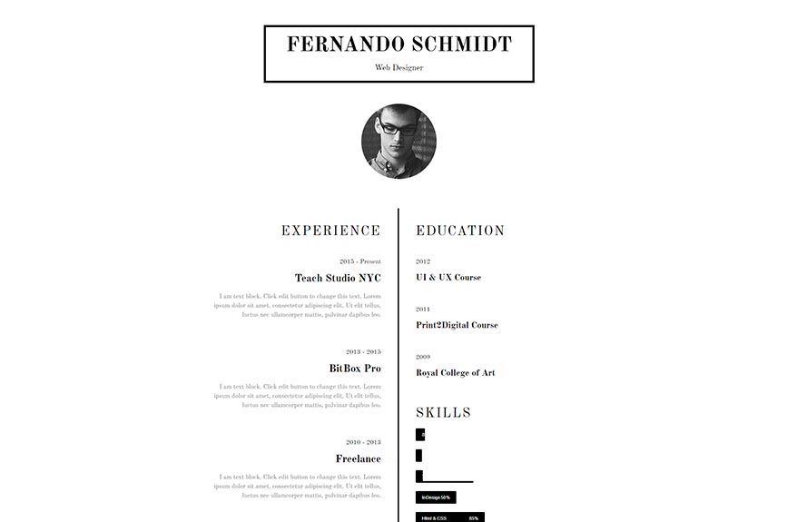 Free Elementor Template for a About CV Page