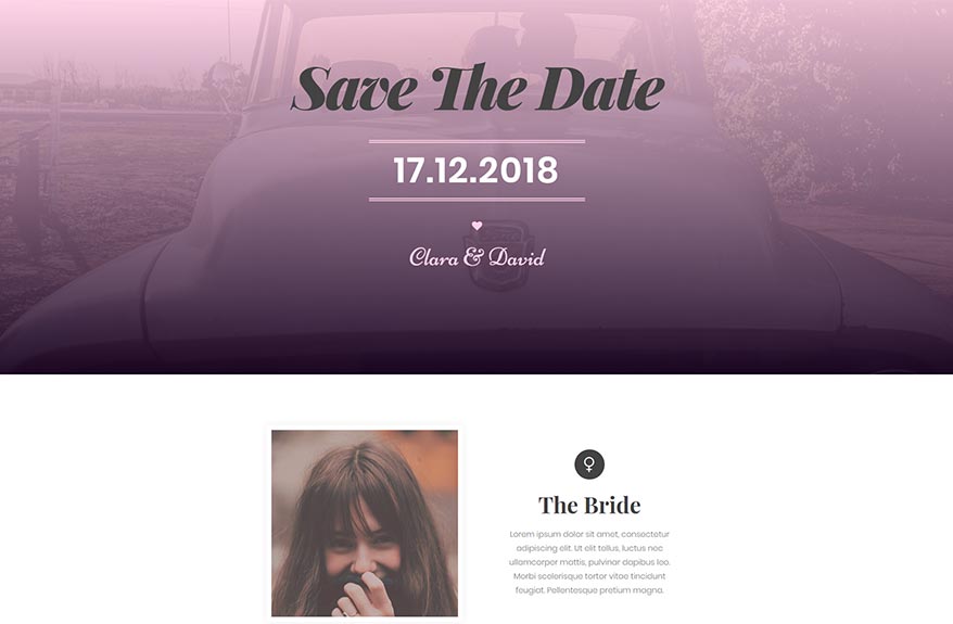 Free Elementor Template for a one page Wedding