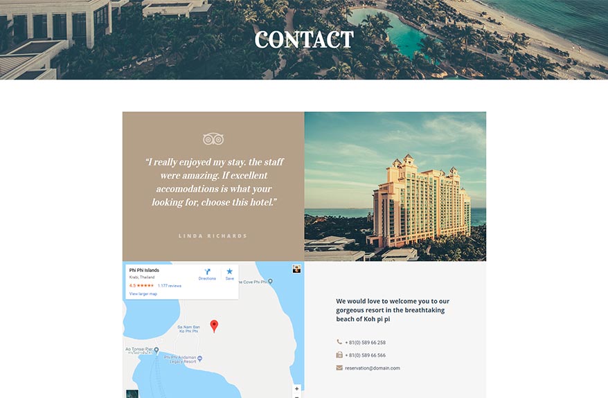 Free Elementor Contact Page Template for a Hotel