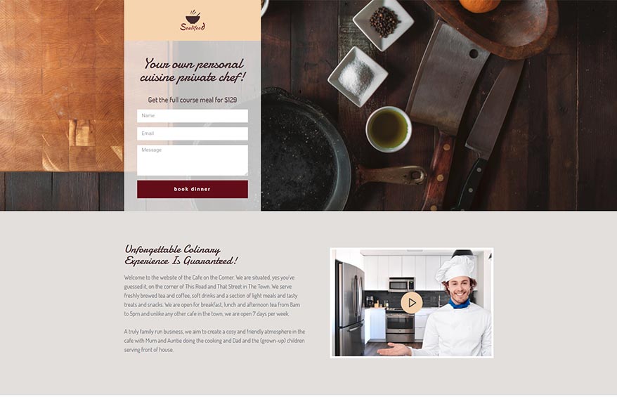 Free Elementor Template Landing Page for a Private Chef