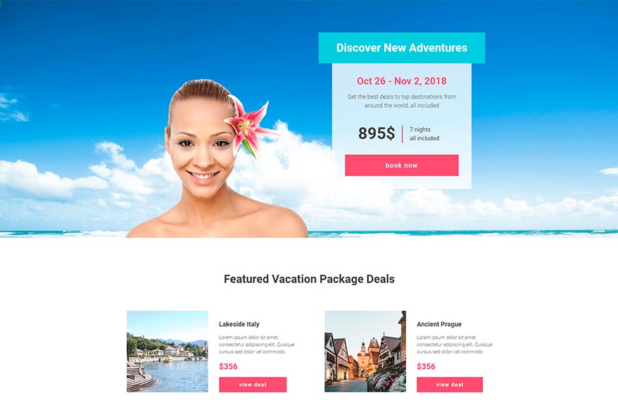 Free Elementor Template for a Vacation Package Deals Website