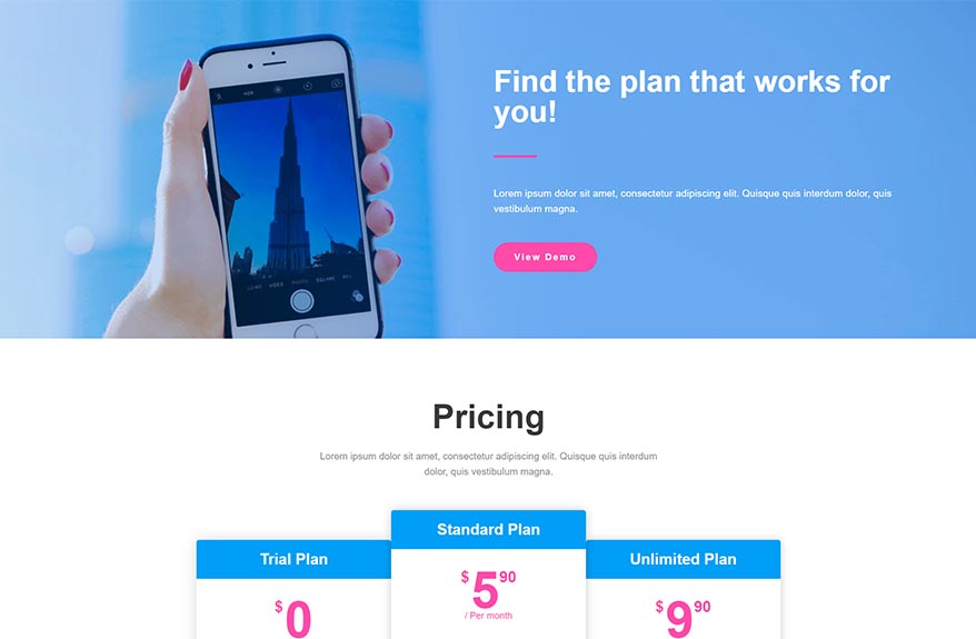 Free Elementor Pricing Page Template for aa App