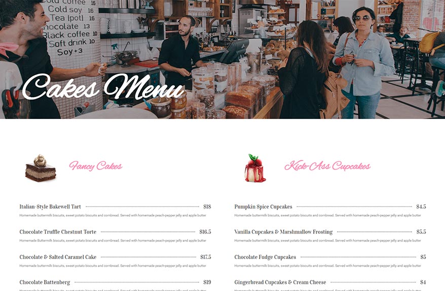 Free Elementor Services Page Template for a Menu