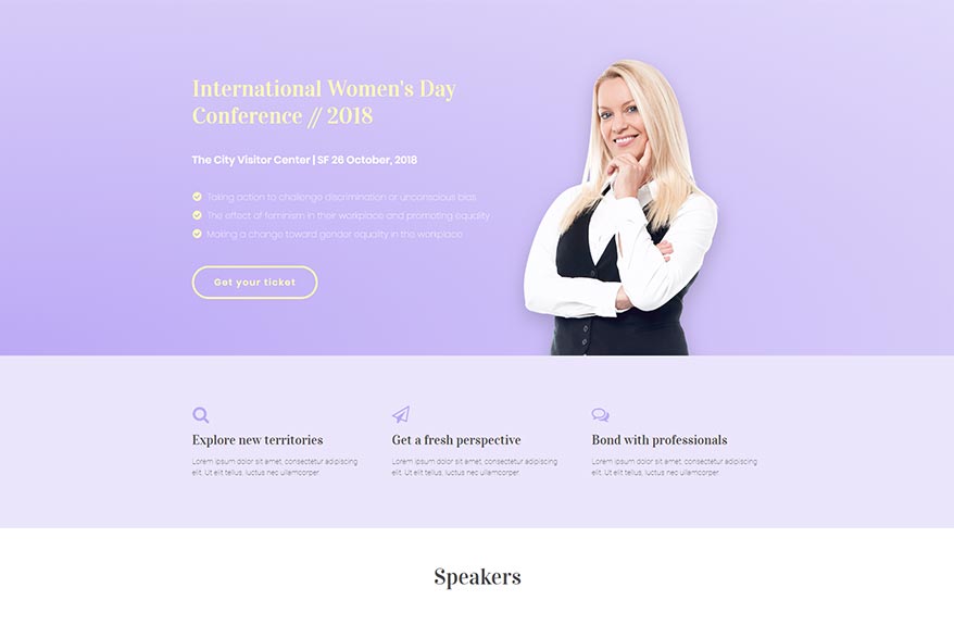 Free Elementor Template Landing Page for a Conference. Use this homepage template if you are building websites with the Elementor drag and drop Page Builder. And it’s free! Get yours now.